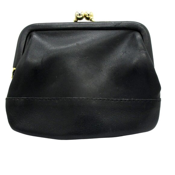 Vintage COACH Black Soft Leather Kisslock Change Purse Quiet Luxury 1980's - Picture 1 of 7